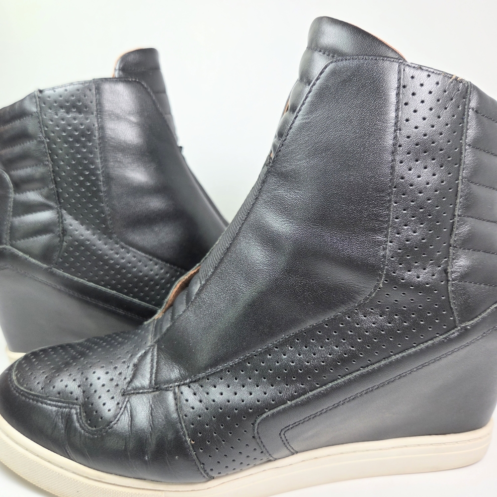 Linea Paolo Felicia Black Leather Hidden Wedge Zip Sneaker Bootie W 8.5 - Picture 5 of 14